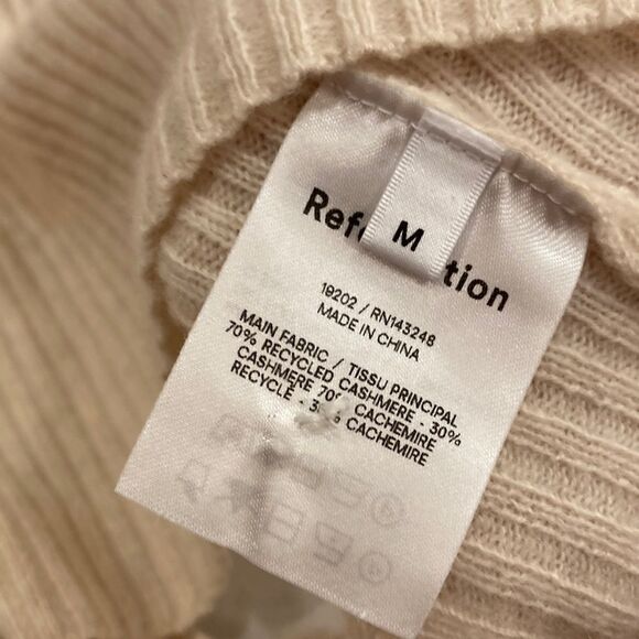 Reformation Alida Open Back Cashmere Sweater Cream Ivory Ribbed Puff Sleeve - Picture 6 of 9